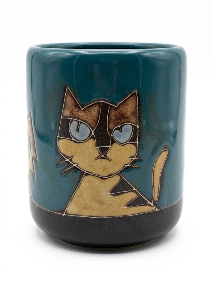 Hand-engraved Mara stoneware mug with cat design from the Owl and Twig collection