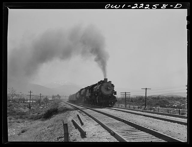 A Union Pacific Railroad train near Cajon, California, photographed in March 1943 for the Office of War Information
