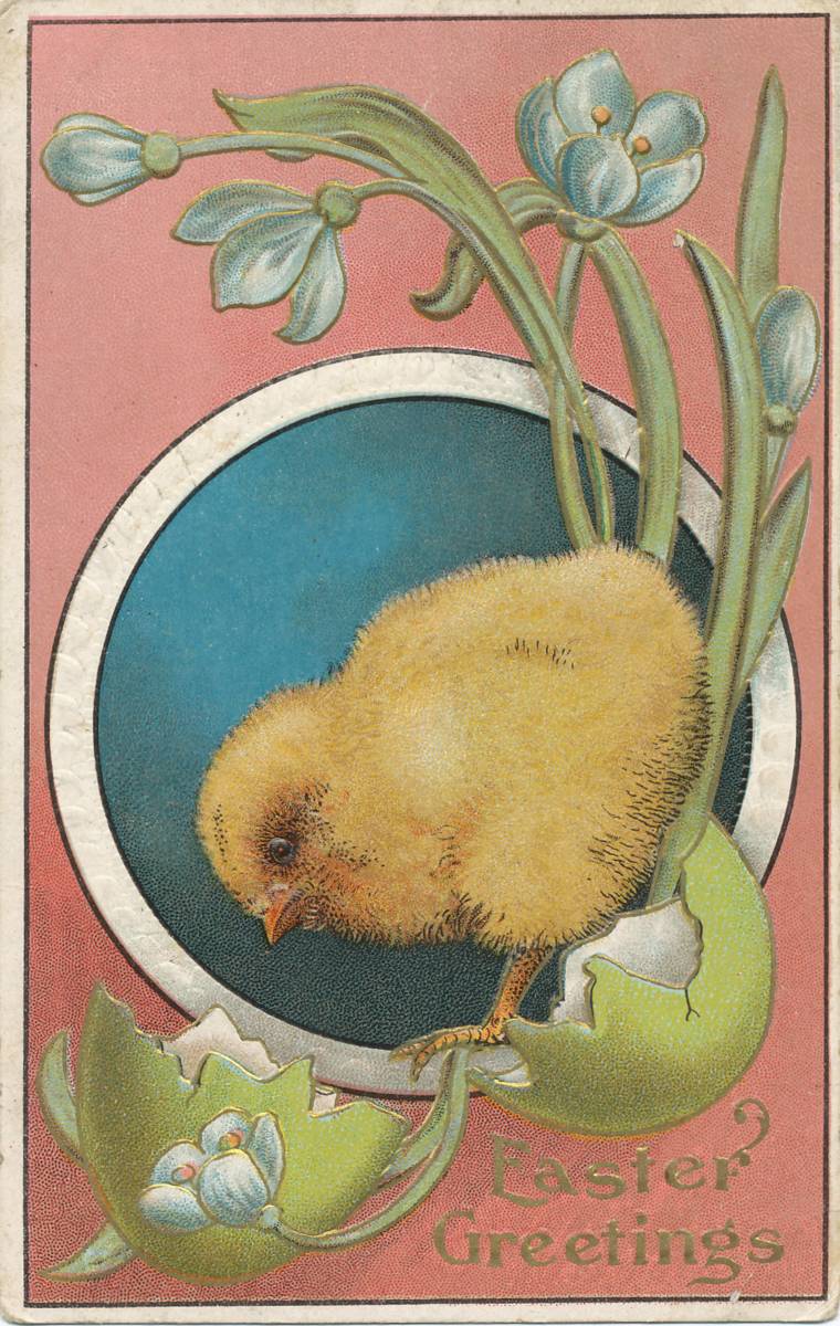 A circa-1910 American Easter postcard illustrated with decorated eggs