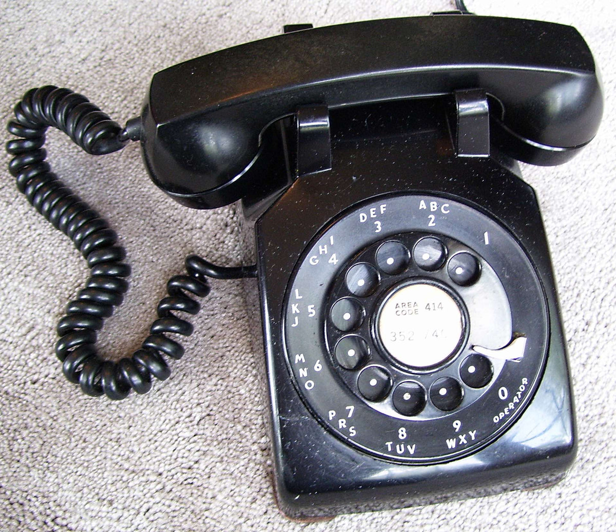 A black Western Electric Model 500 rotary telephone, photographed in 1951