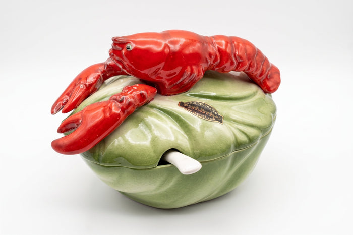 Brad Keeler lobster bowl with matching spoon in the Ming Dragon Blood red glaze