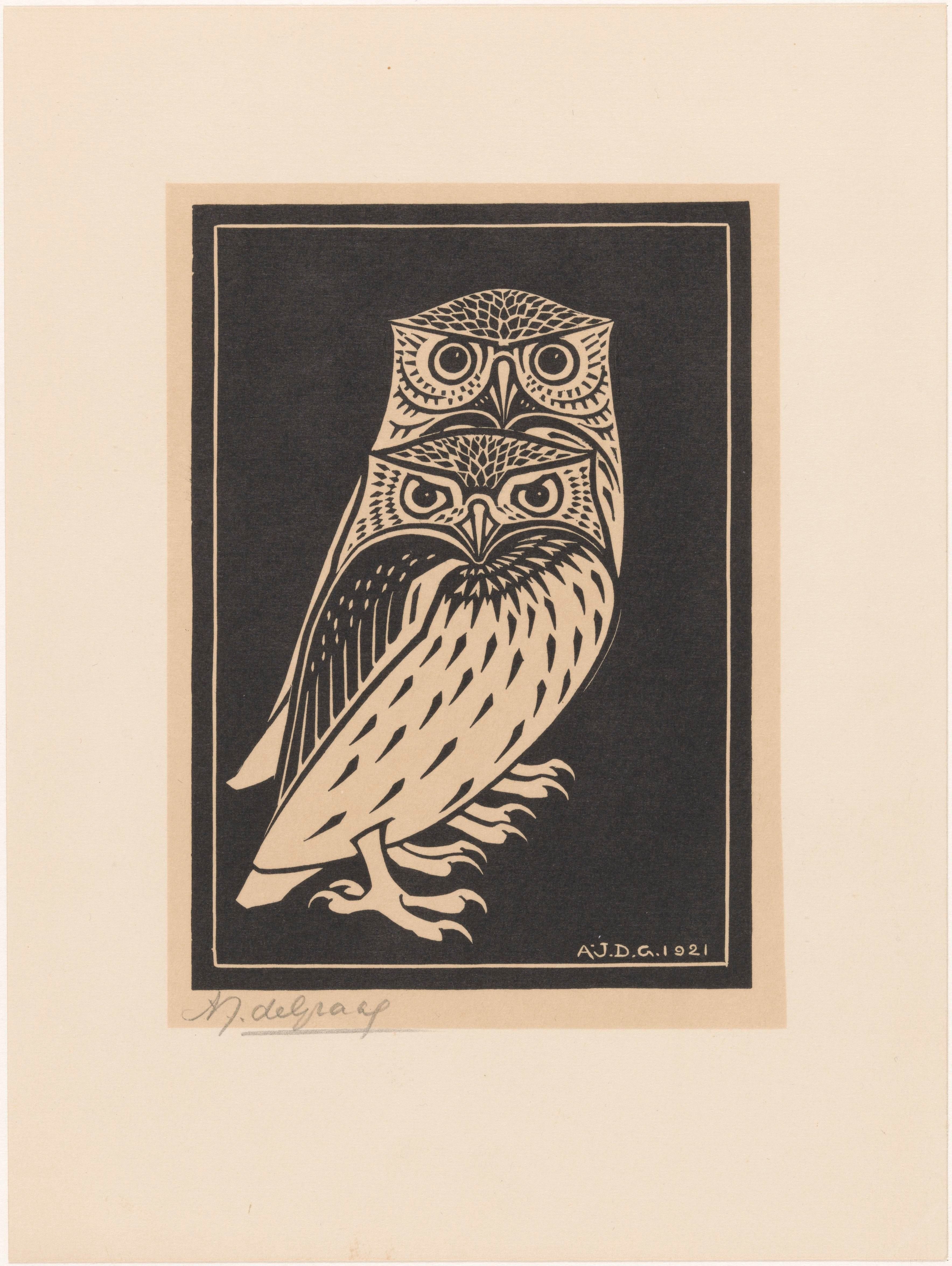 Two owls, a 1921 woodcut by Julie de Graag. Rijksmuseum, Amsterdam.