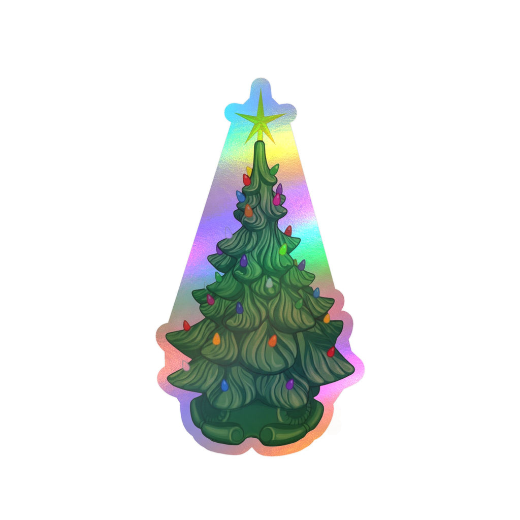 Vintage Ceramic Christmas Tree Sticker — Kiss-Cut Vinyl Decal for Laptops, Water Bottles & Windows