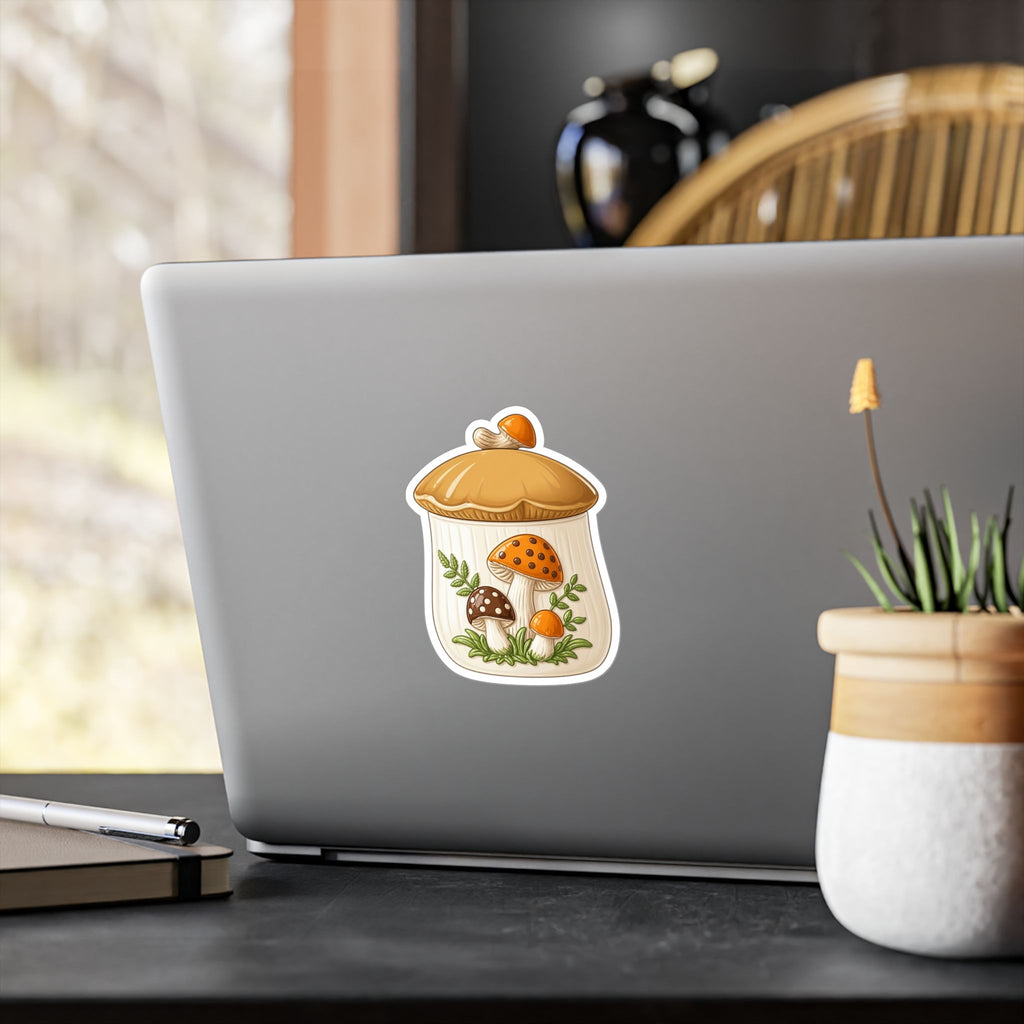Mushroom Jar Vinyl Sticker — Kiss-Cut Mushroom Decal for Laptops, Water Bottles & Windows