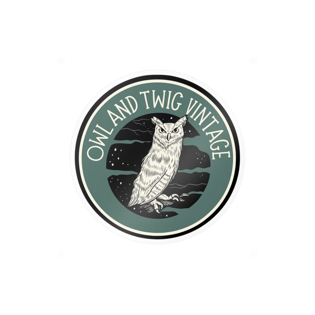 Owl and Twig Vintage Kiss-Cut Vinyl Decal — Retro Owl Logo Sticker for Laptops, Water Bottles & Windows