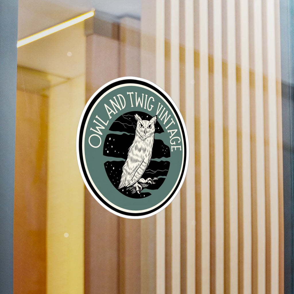 Owl and Twig Vintage Kiss-Cut Vinyl Decal — Retro Owl Logo Sticker for Laptops, Water Bottles & Windows