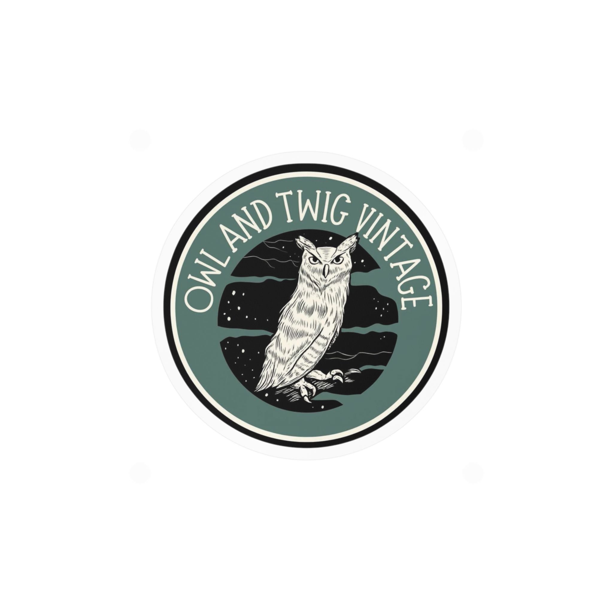 Owl and Twig Vintage Kiss-Cut Vinyl Decal — Retro Owl Logo Sticker for Laptops, Water Bottles & Windows