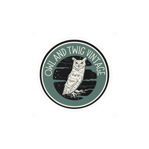 Owl and Twig Vintage Kiss-Cut Vinyl Decal — Retro Owl Logo Sticker for Laptops, Water Bottles & Windows