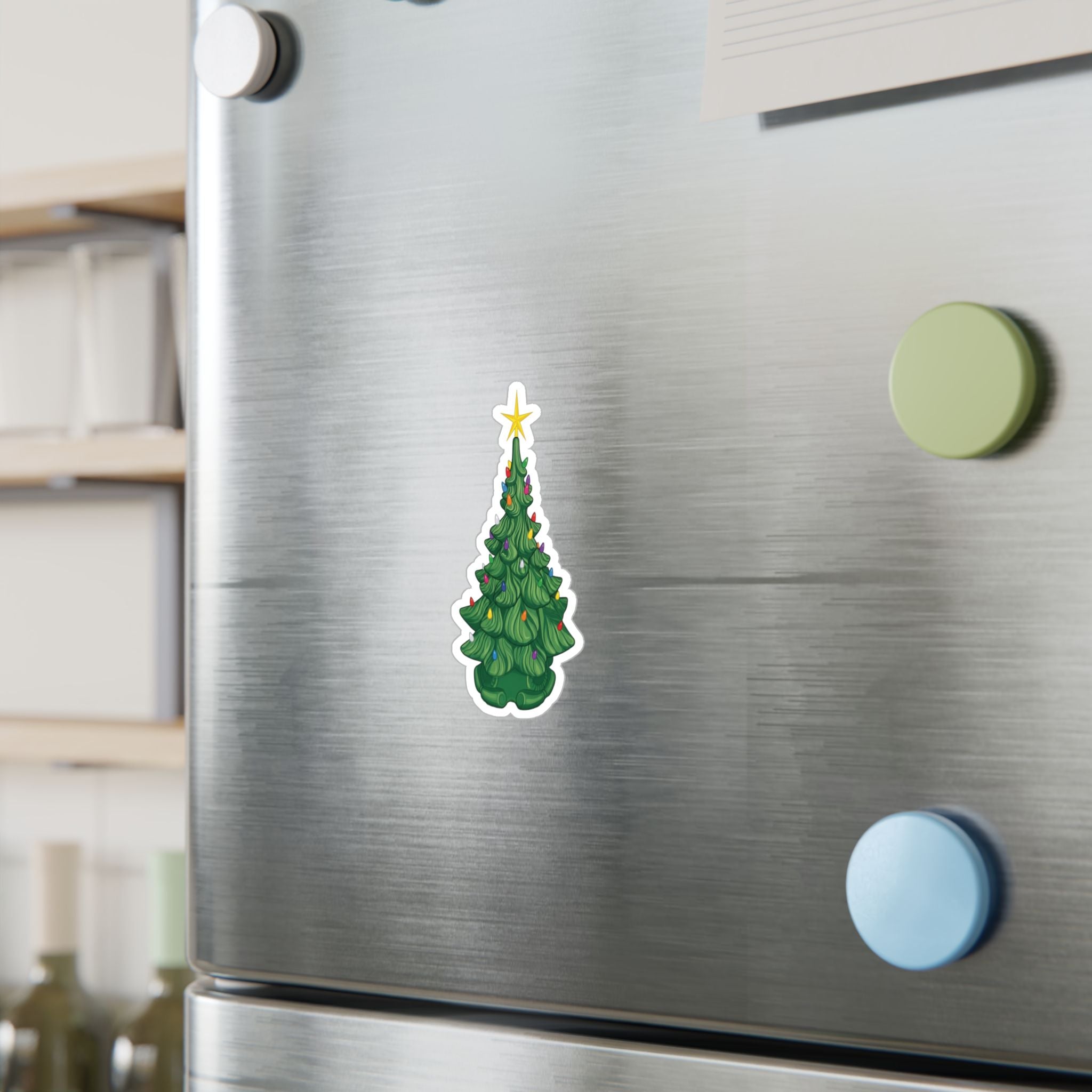 Vintage Ceramic Christmas Tree Sticker — Kiss-Cut Vinyl Decal for Laptops, Water Bottles & Windows