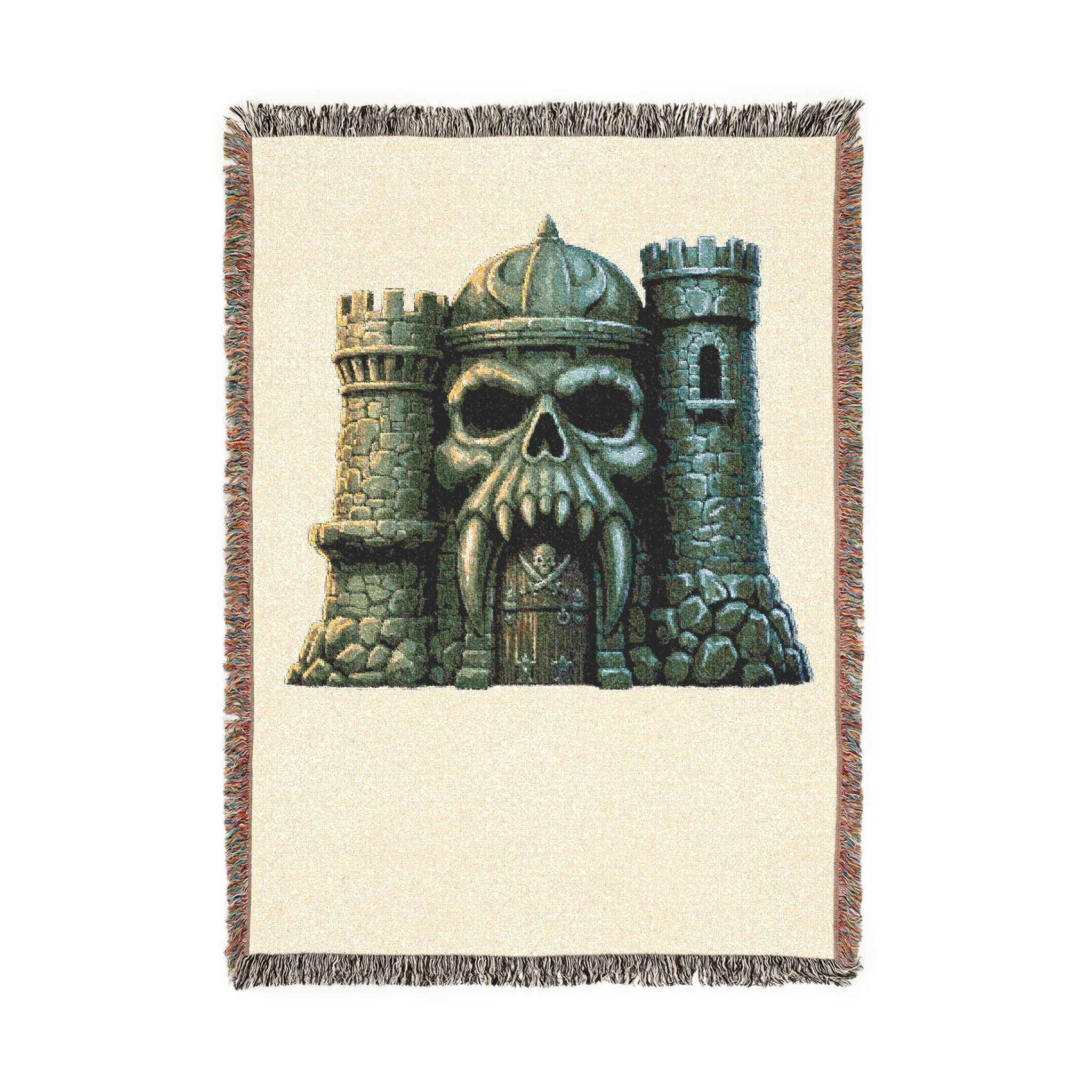 Skull Castle Woven Blanket — Gothic Medieval Throw for Home Decor