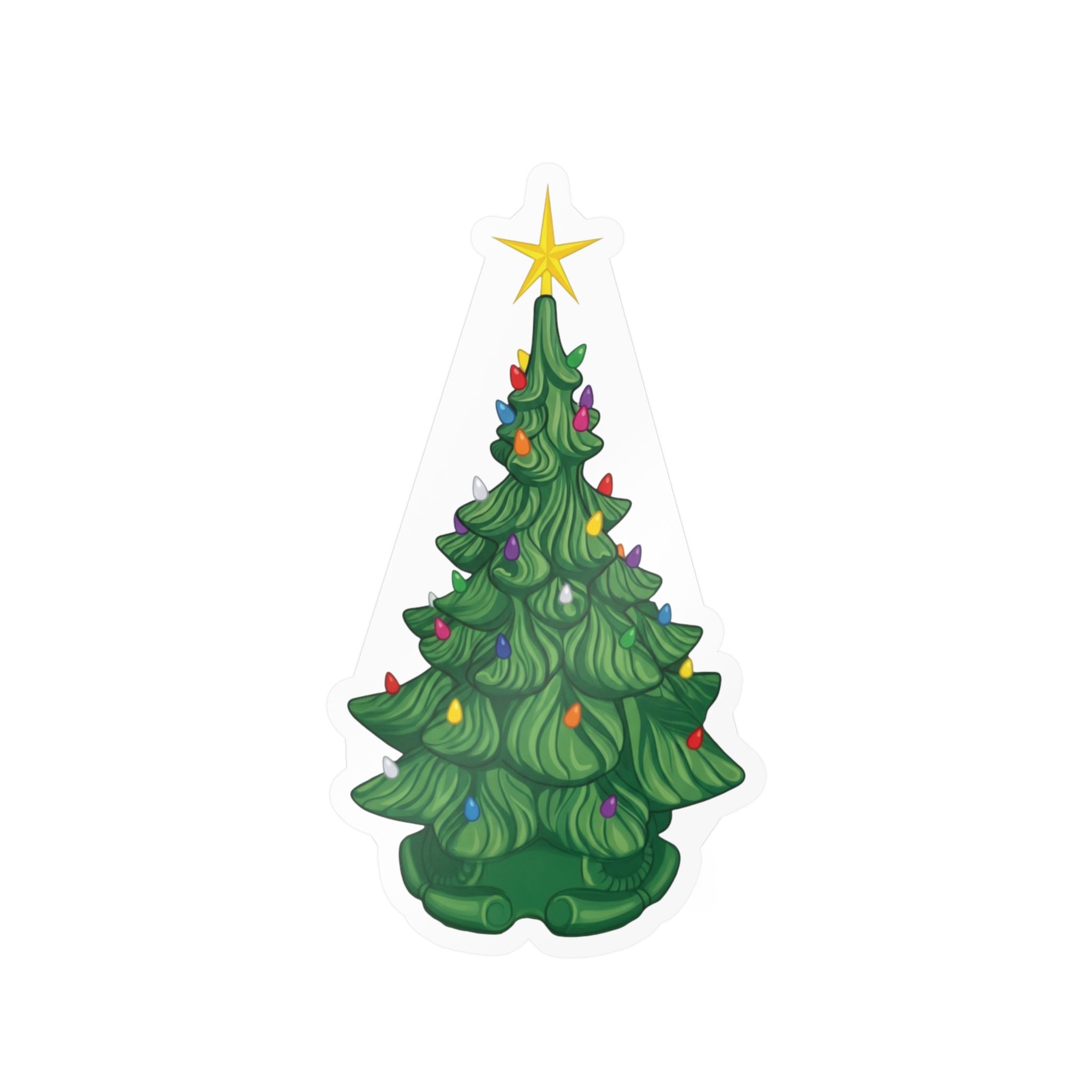 Vintage Ceramic Christmas Tree Sticker — Kiss-Cut Vinyl Decal for Laptops, Water Bottles & Windows