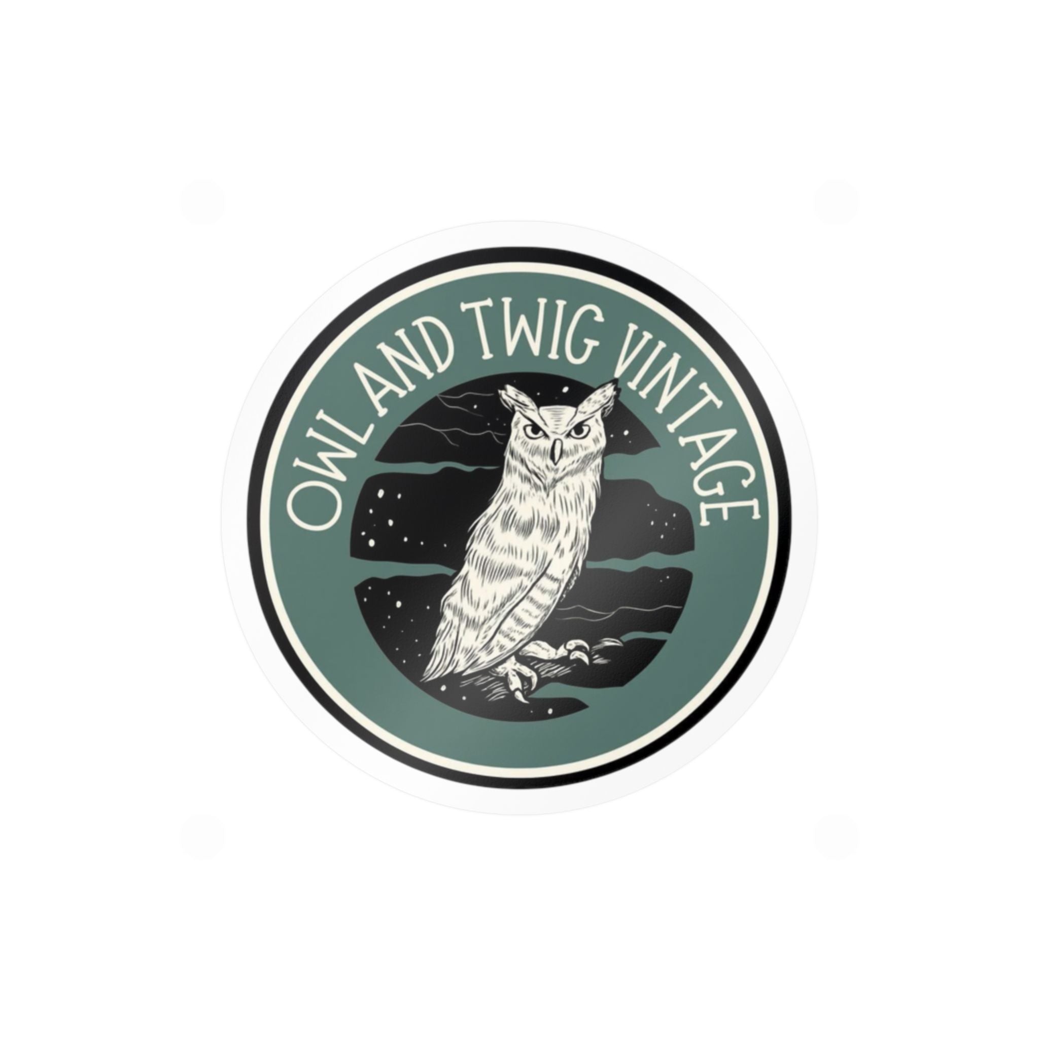 Owl and Twig Vintage Kiss-Cut Vinyl Decal — Retro Owl Logo Sticker for Laptops, Water Bottles & Windows
