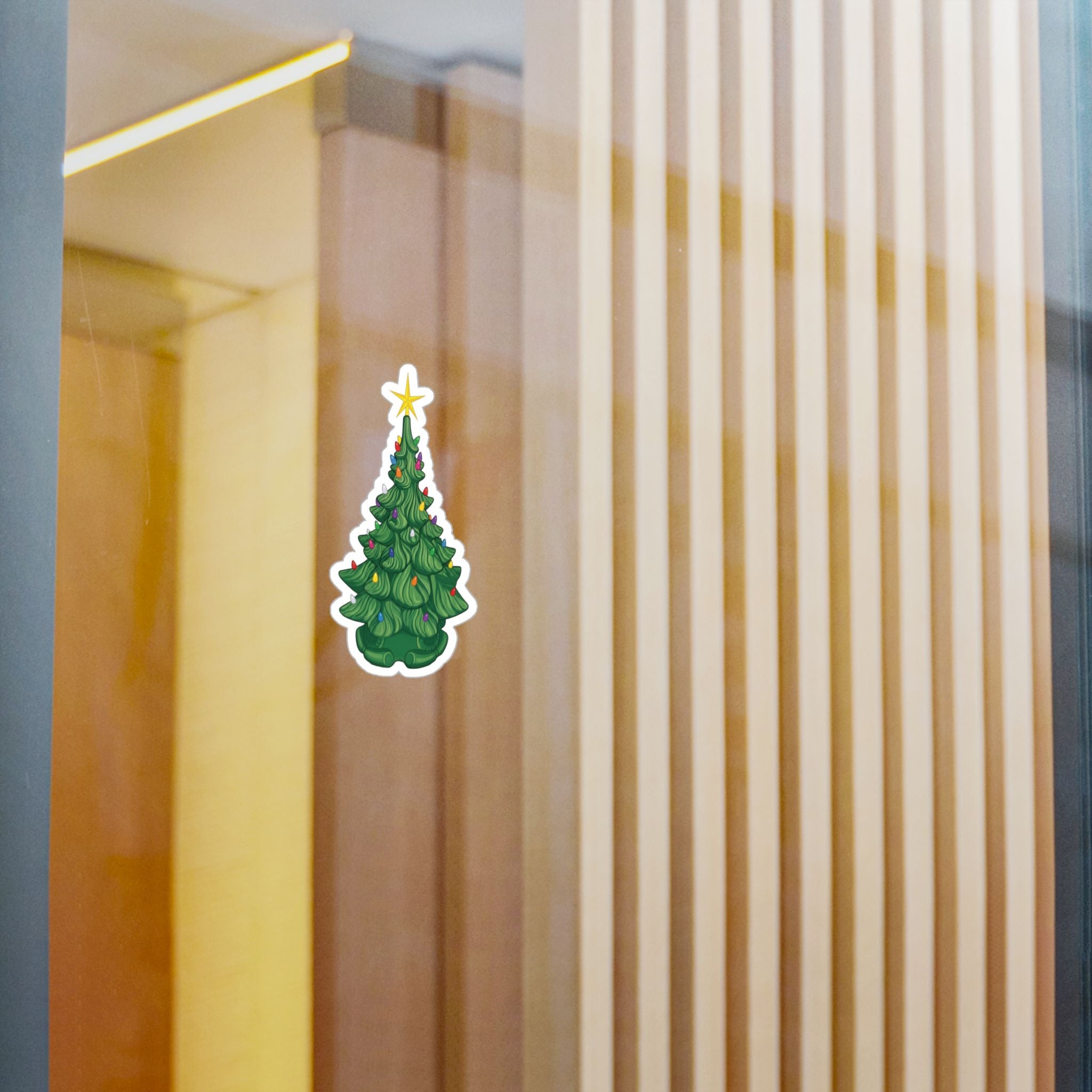 Vintage Ceramic Christmas Tree Sticker — Kiss-Cut Vinyl Decal for Laptops, Water Bottles & Windows