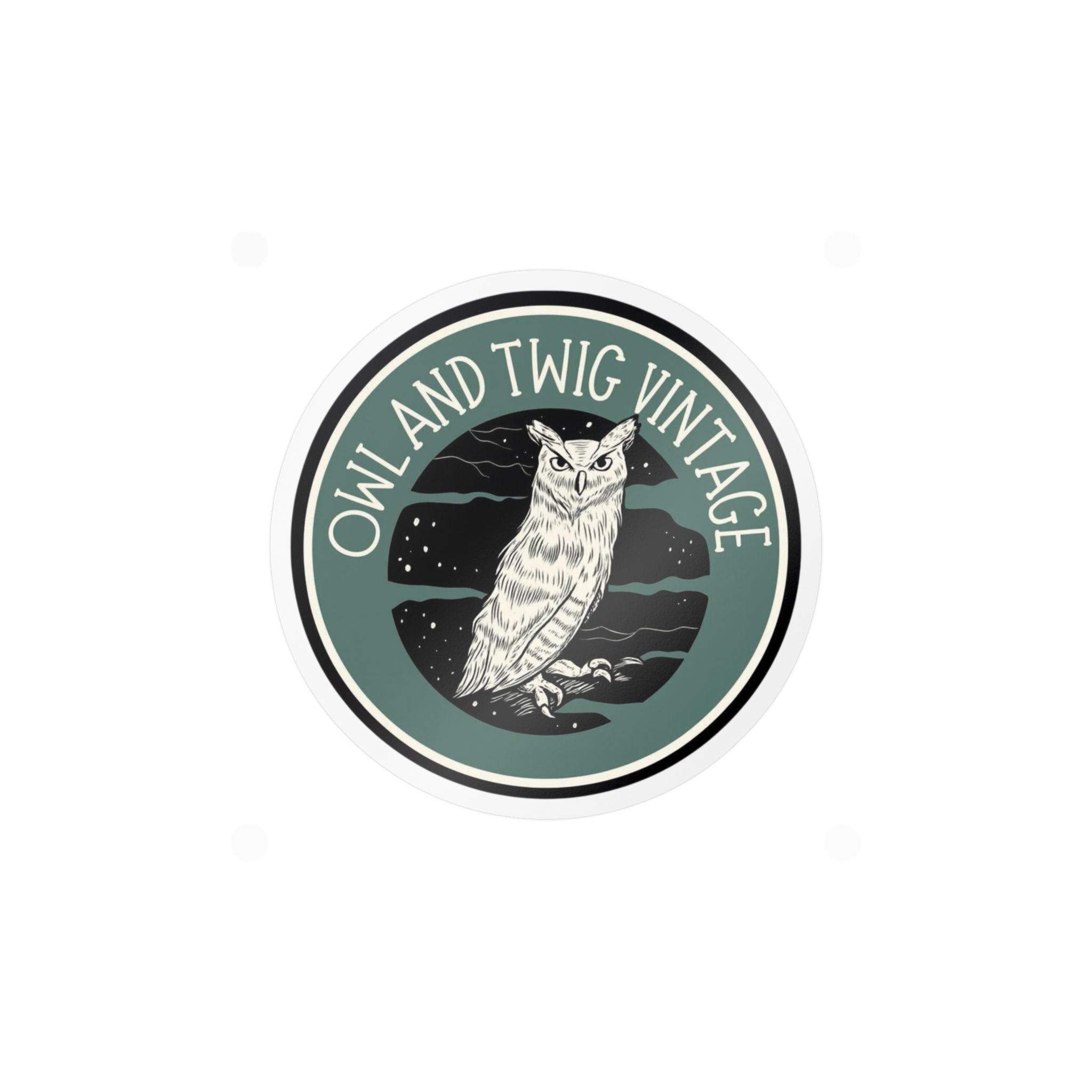 Owl and Twig Vintage Kiss-Cut Vinyl Decal — Retro Owl Logo Sticker for Laptops, Water Bottles & Windows