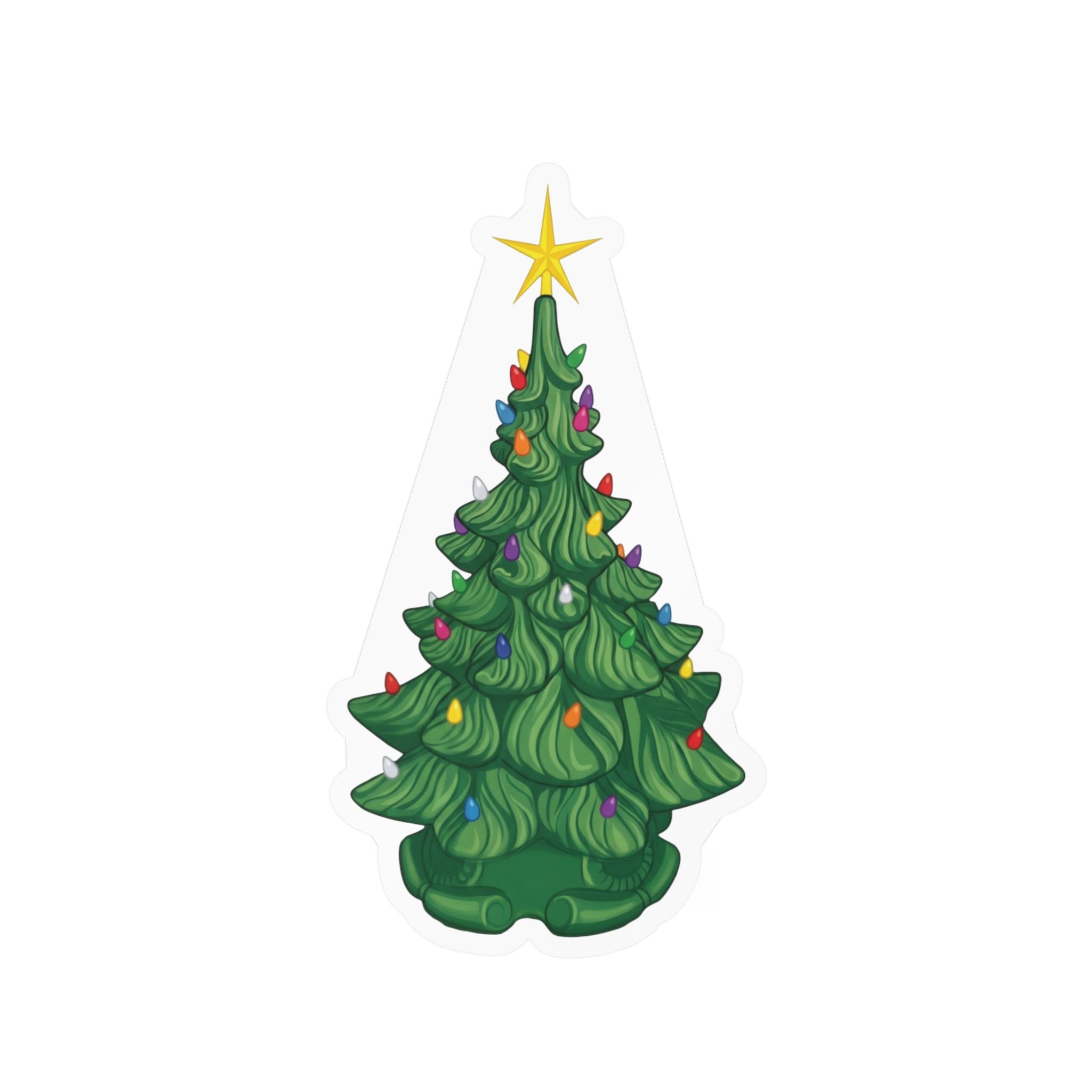 Vintage Ceramic Christmas Tree Sticker — Kiss-Cut Vinyl Decal for Laptops, Water Bottles & Windows