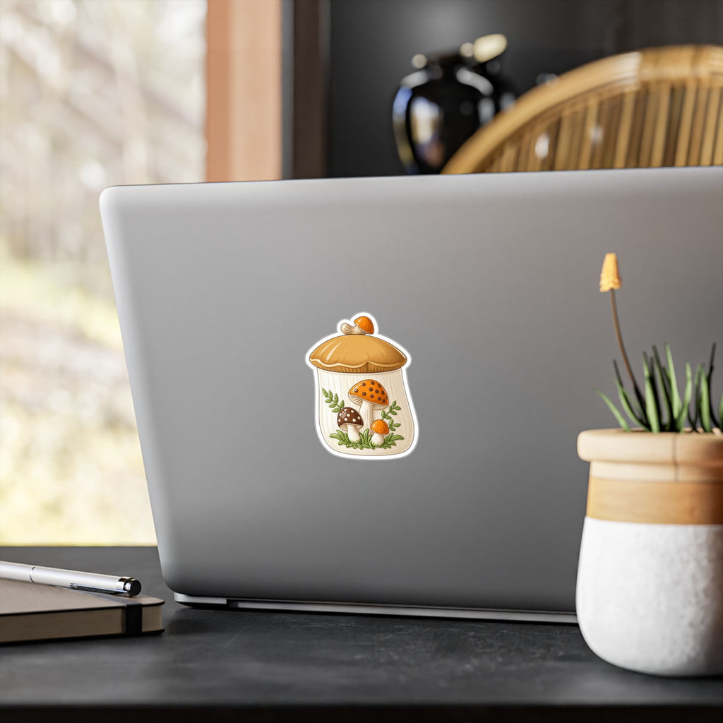 Mushroom Jar Vinyl Sticker — Kiss-Cut Mushroom Decal for Laptops, Water Bottles & Windows