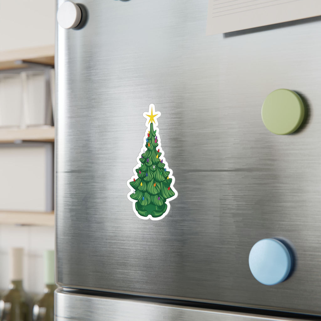 Vintage Ceramic Christmas Tree Sticker — Kiss-Cut Vinyl Decal for Laptops, Water Bottles & Windows