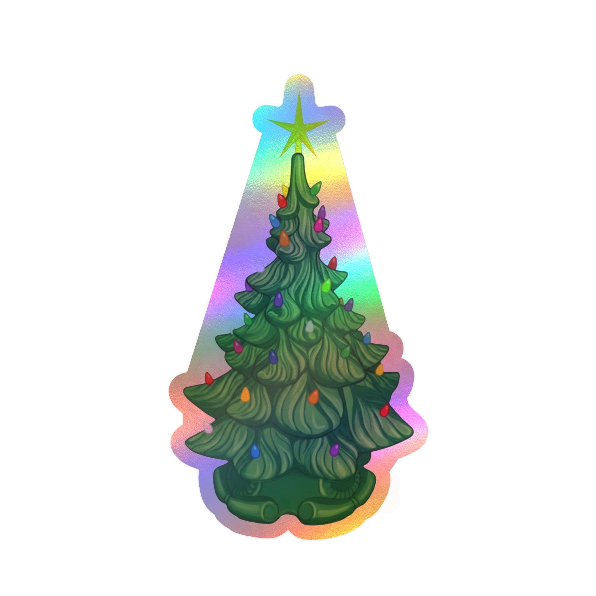 Vintage Ceramic Christmas Tree Sticker — Kiss-Cut Vinyl Decal for Laptops, Water Bottles & Windows