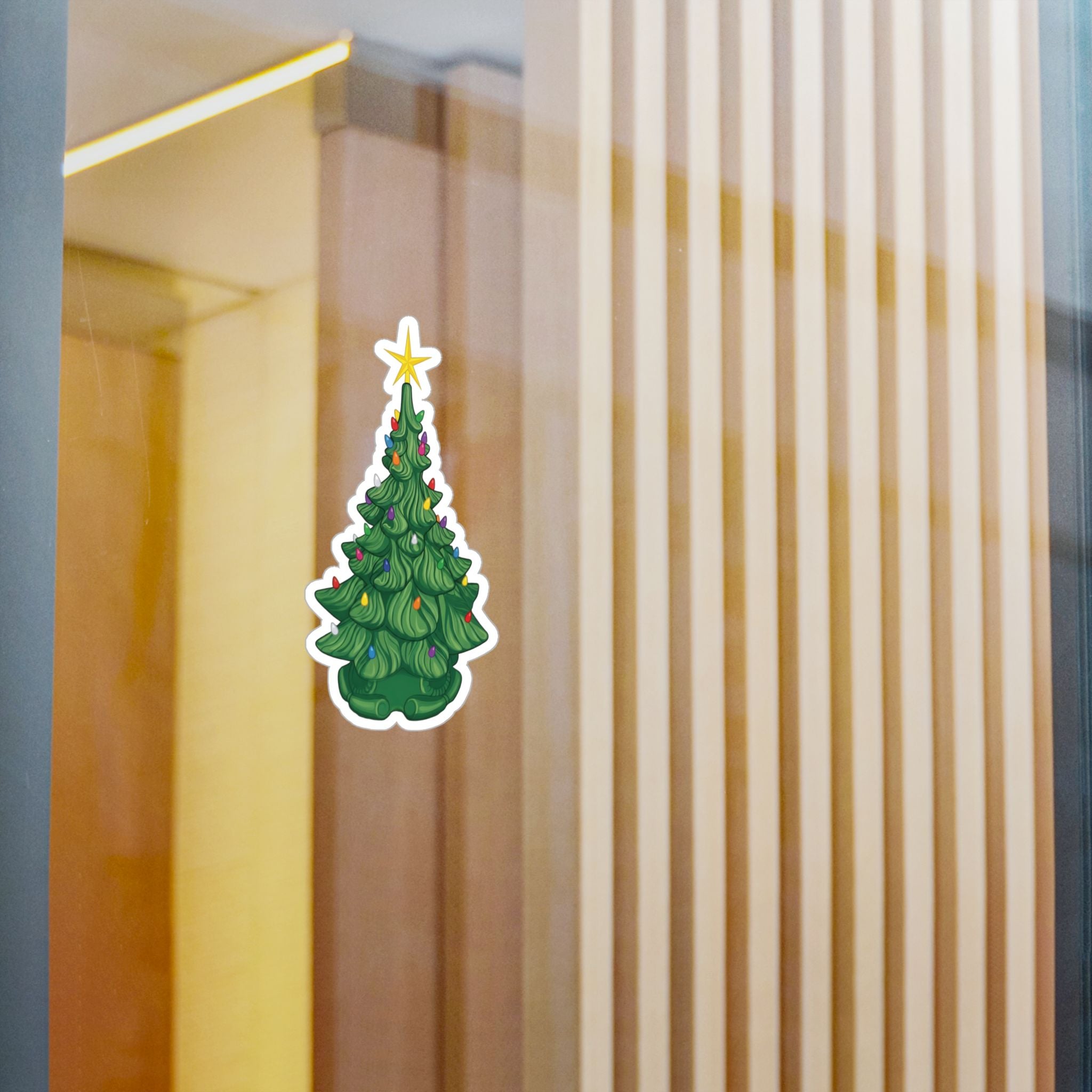 Vintage Ceramic Christmas Tree Sticker — Kiss-Cut Vinyl Decal for Laptops, Water Bottles & Windows