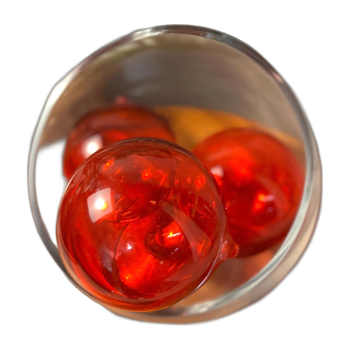 3 Ruby Red Blown Glass Orbs — Mid-Century Decorative Glass Spheres