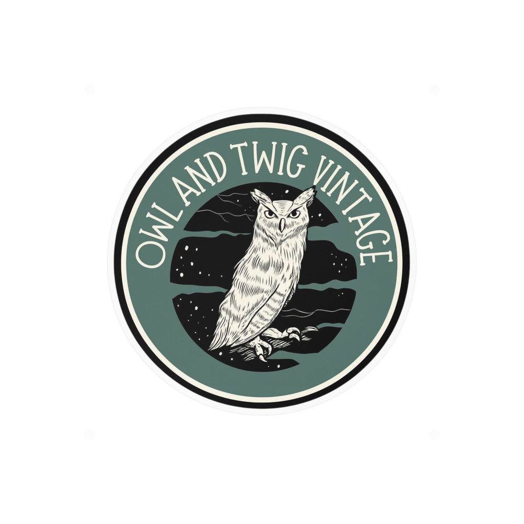 Owl and Twig Vintage Kiss-Cut Vinyl Decal — Retro Owl Logo Sticker for Laptops, Water Bottles & Windows