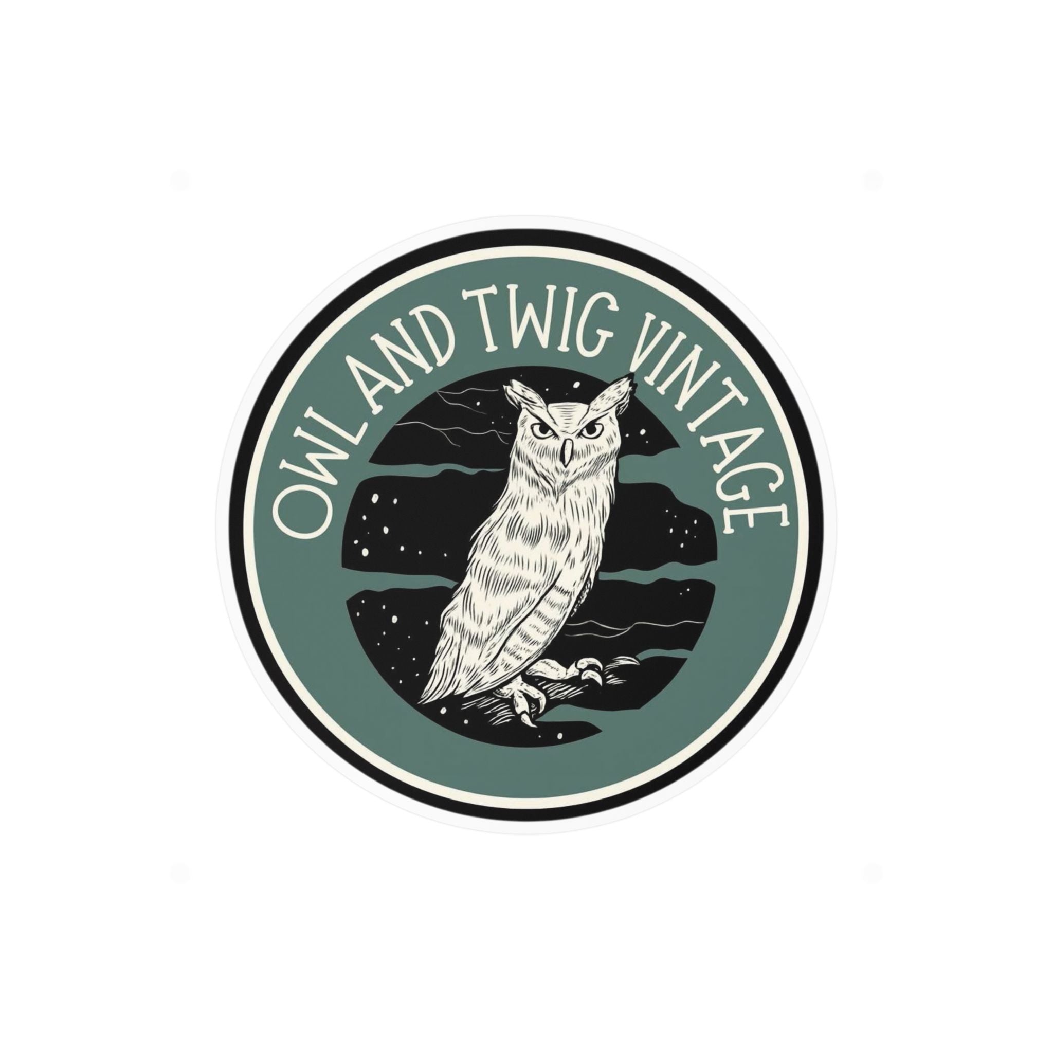 Owl and Twig Vintage Kiss-Cut Vinyl Decal — Retro Owl Logo Sticker for Laptops, Water Bottles & Windows