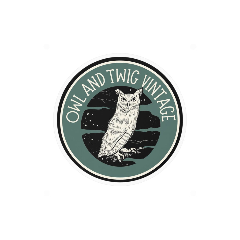 Owl and Twig Vintage Kiss-Cut Vinyl Decal — Retro Owl Logo Sticker for Laptops, Water Bottles & Windows