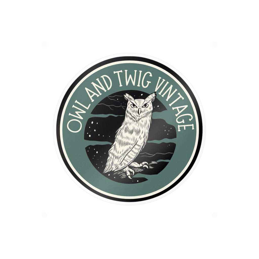 Owl and Twig Vintage Kiss-Cut Vinyl Decal — Retro Owl Logo Sticker for Laptops, Water Bottles & Windows