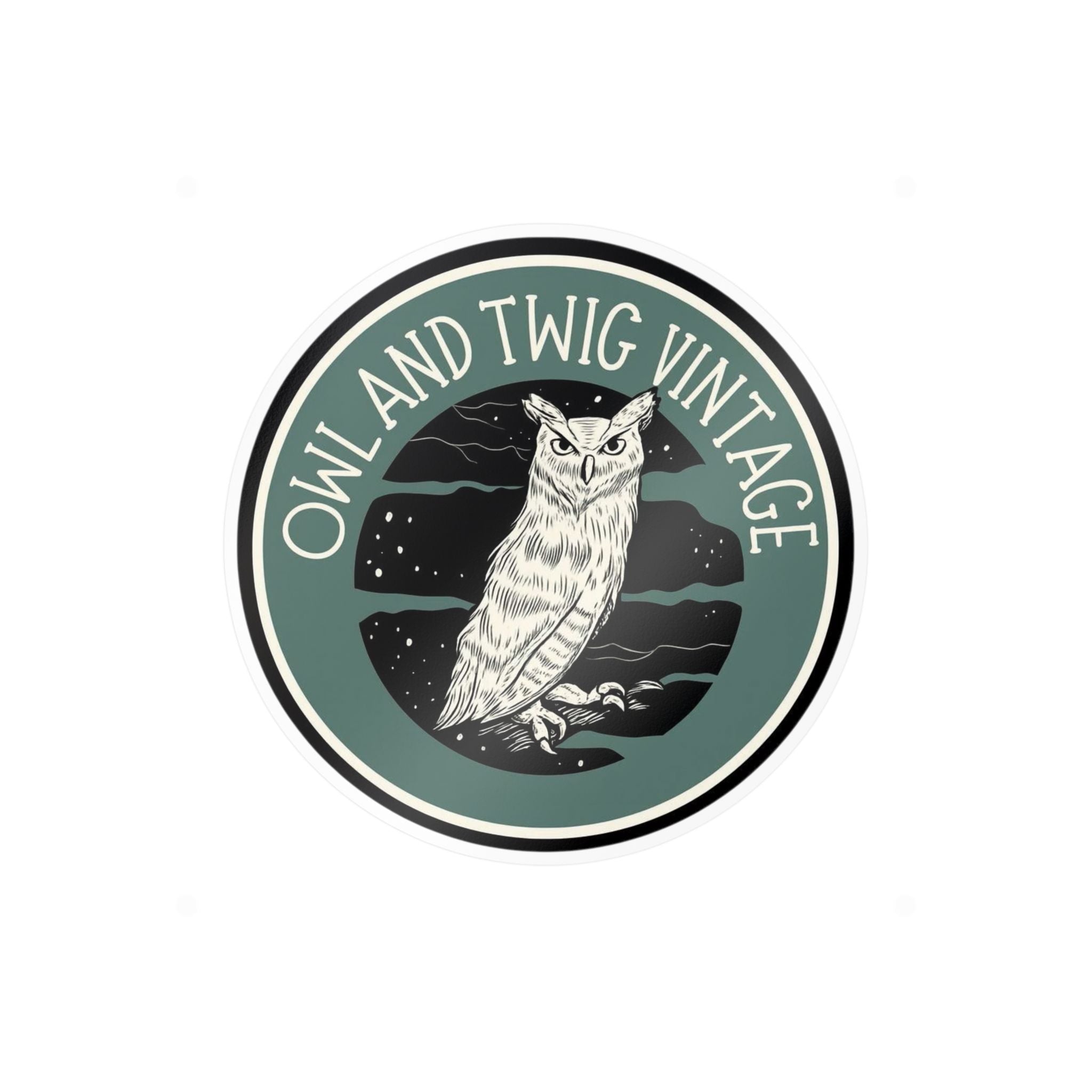 Owl and Twig Vintage Kiss-Cut Vinyl Decal — Retro Owl Logo Sticker for Laptops, Water Bottles & Windows