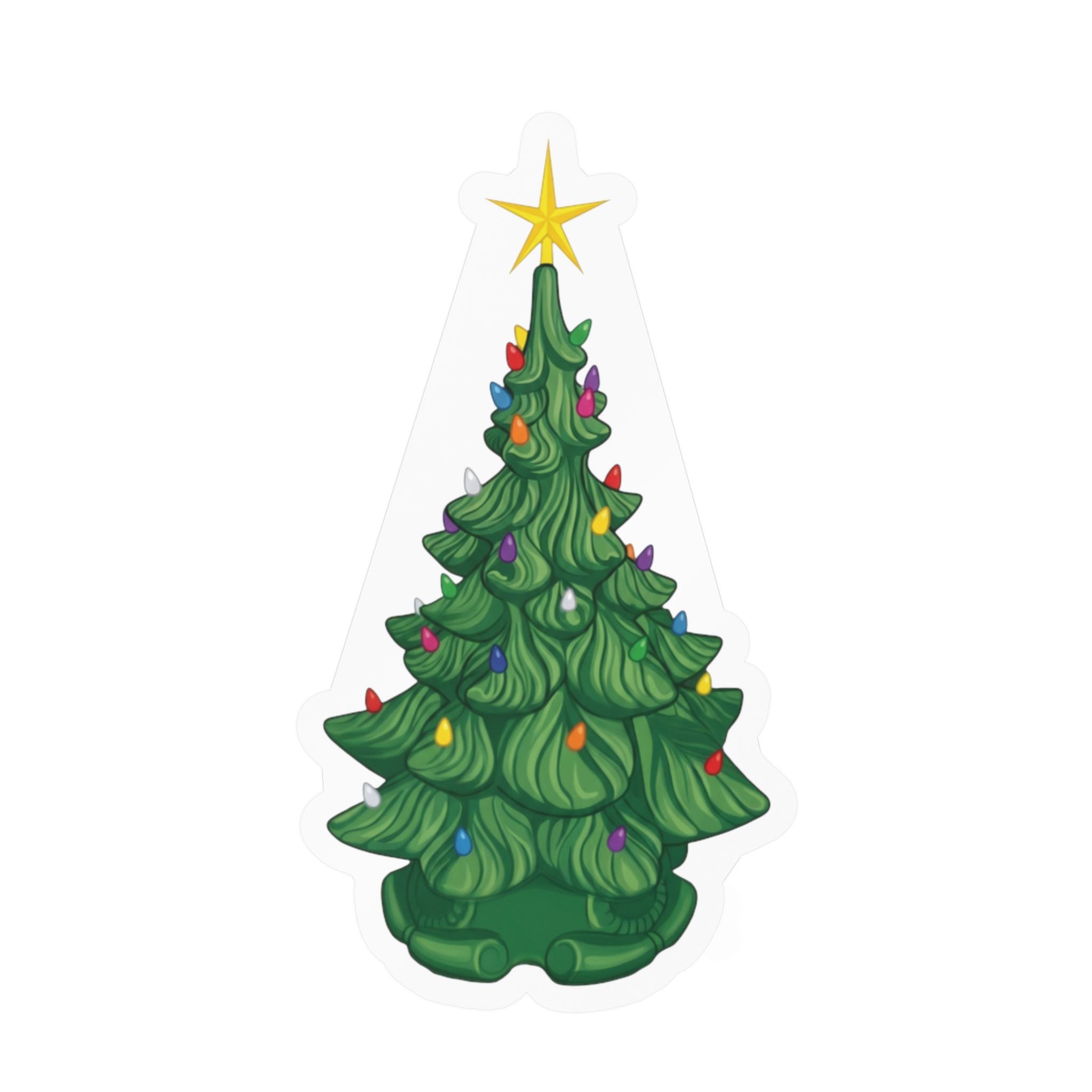 Vintage Ceramic Christmas Tree Sticker — Kiss-Cut Vinyl Decal for Laptops, Water Bottles & Windows