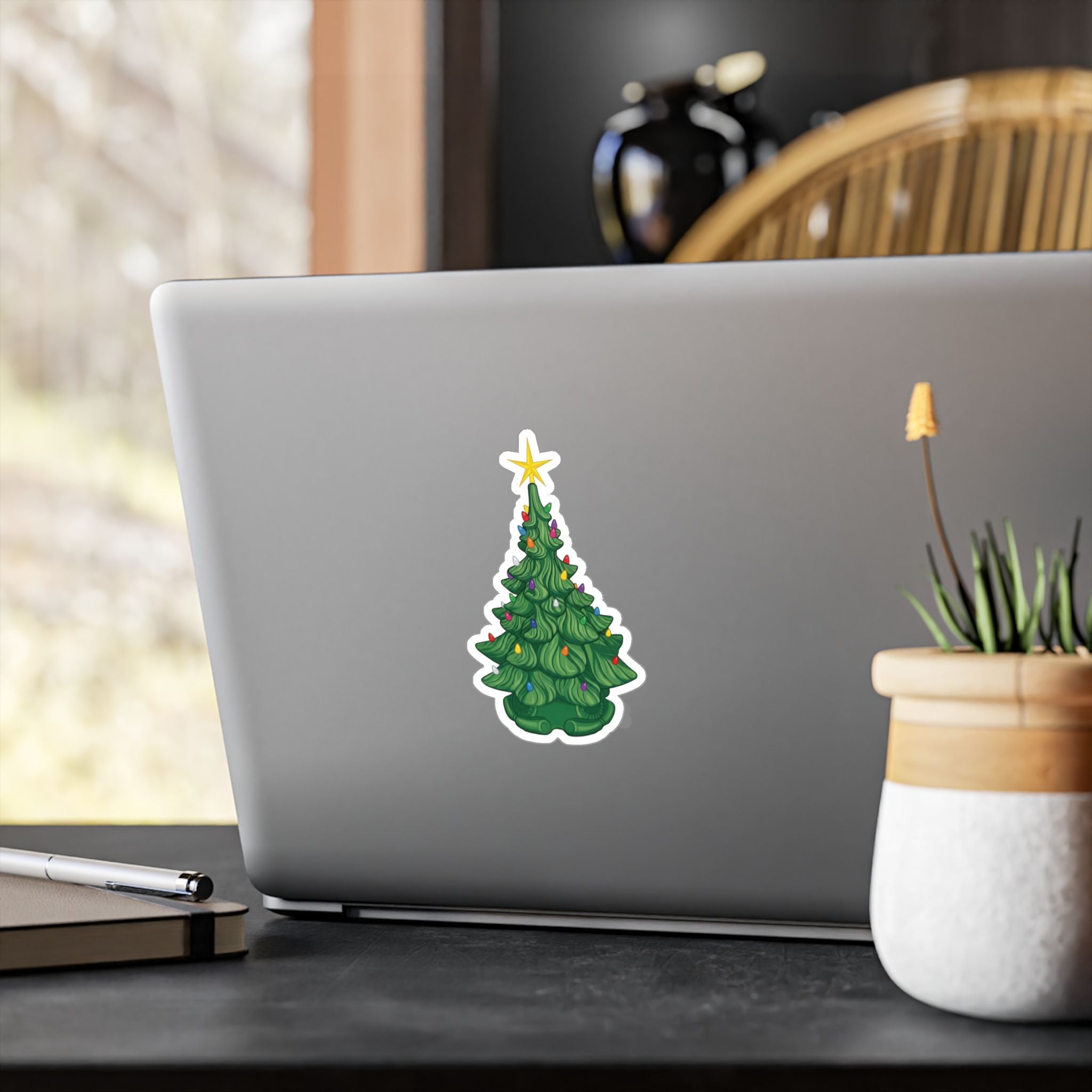 Vintage Ceramic Christmas Tree Sticker — Kiss-Cut Vinyl Decal for Laptops, Water Bottles & Windows