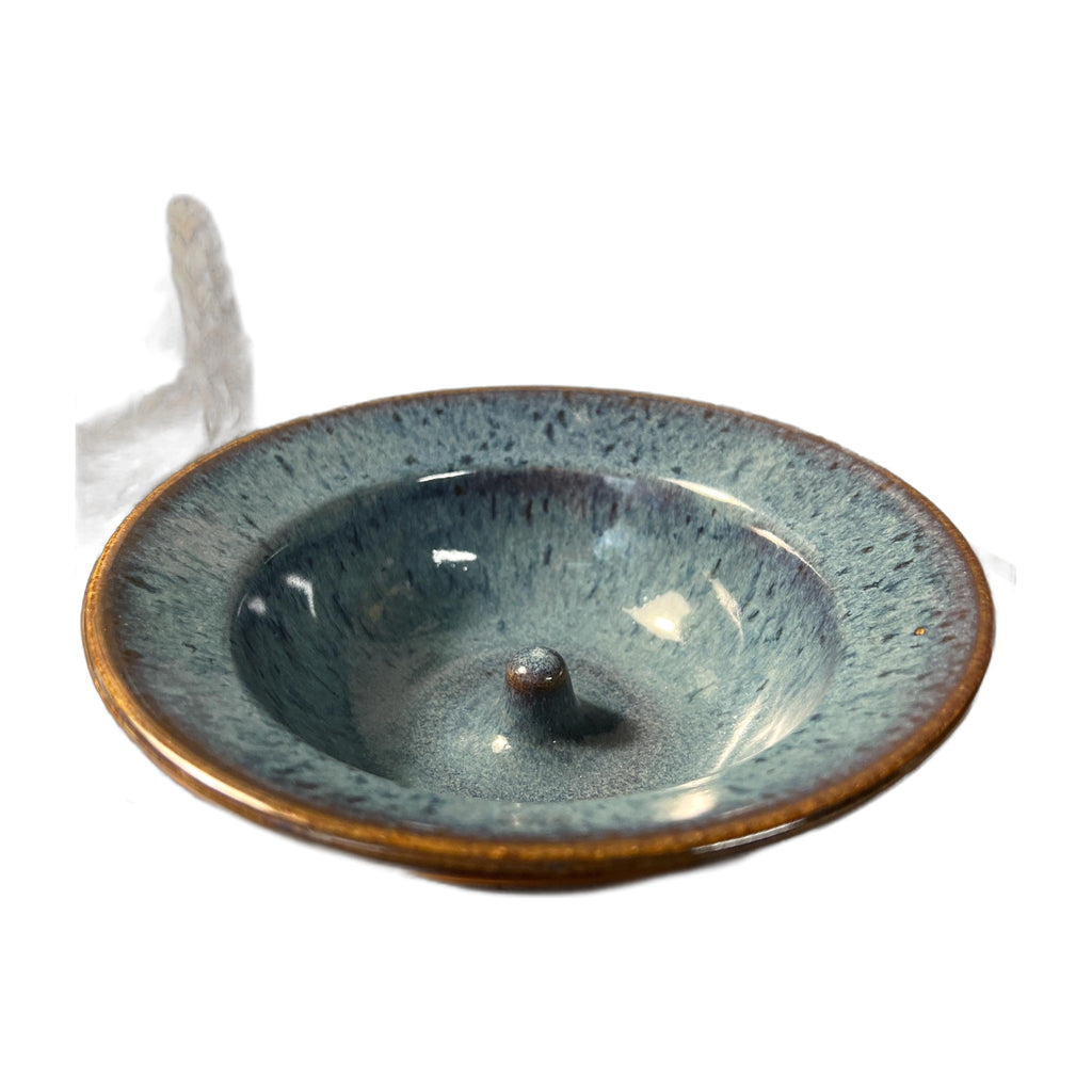 Artist Studio Pottery Bowl Apple Baker Dish Artist Signed Blue/Green Glaze