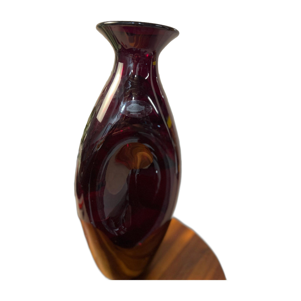 BLENKO 2507 BRAVO COLLECTION Ruby Dimpled Hand Blown Glass Bottle 14" Signed