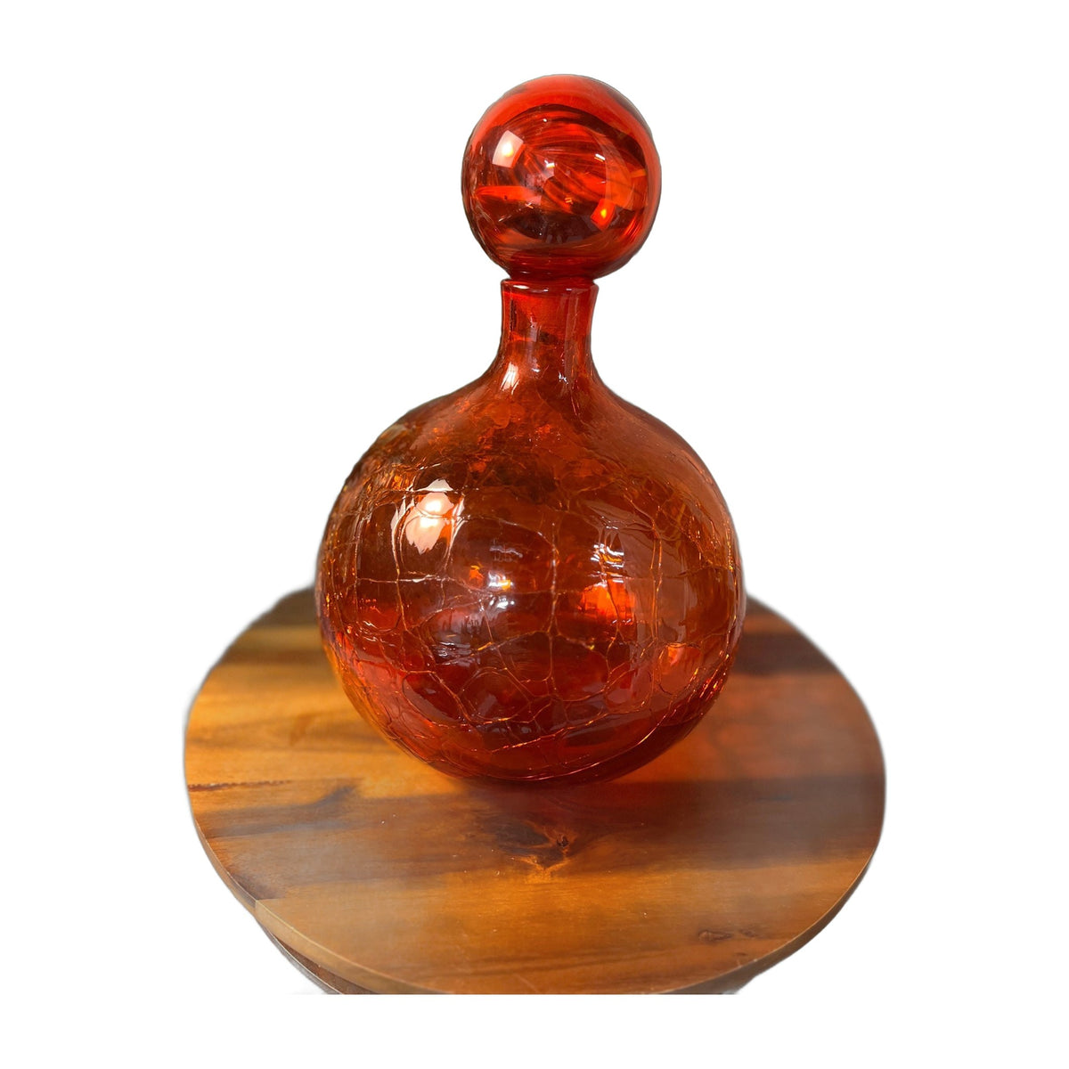 Blenko 636L In Tangerine Crackle 12 no original stopper, but throwing in a BLENKO orb and red pictured
