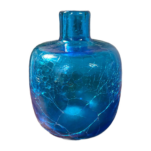 Blenko Blue Crackle Glass Vase 6424 Joel Myers Vtg MCM