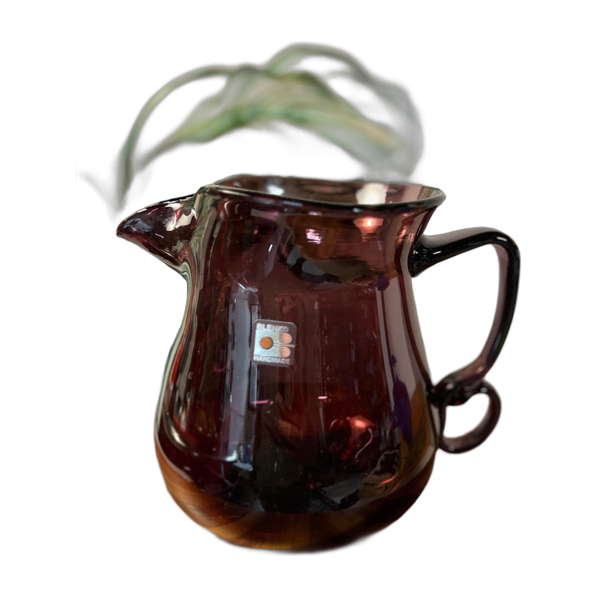Blenko Double Handle Purple Hand Blown Glass Pitcher
