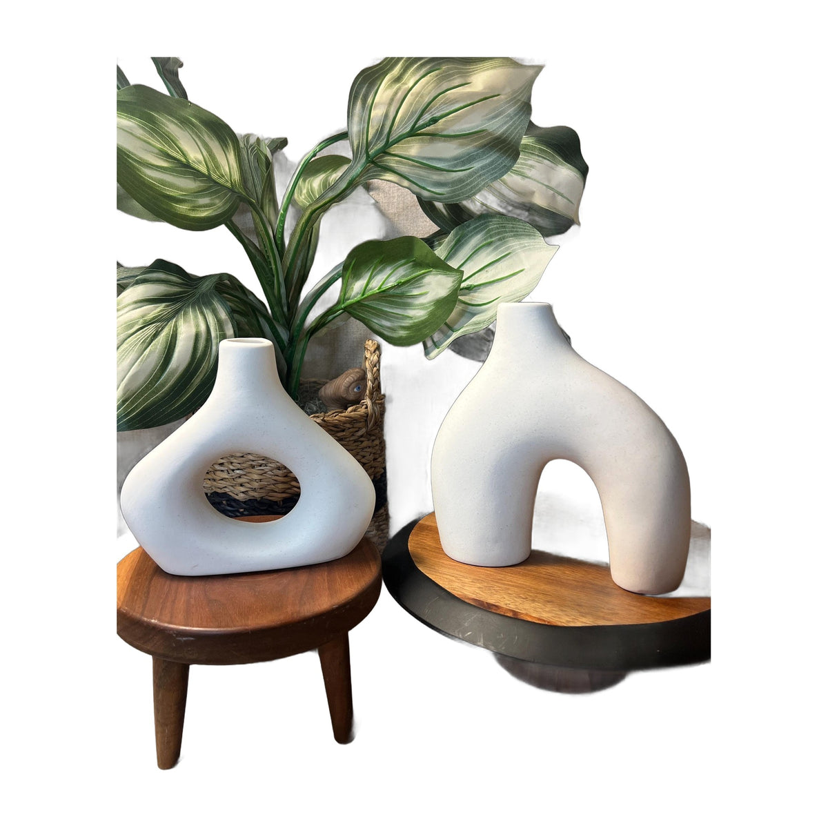 Ceramic Vase Set of 2 for Modern Minimalist Bohemian Decor Round Matching Matte Beige
