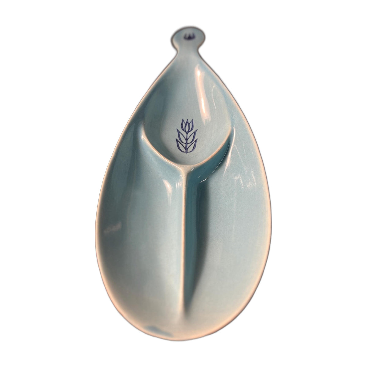Cronin Blue Teardrop Tulip Divided Relish Dish MCM Vintage 1950s
