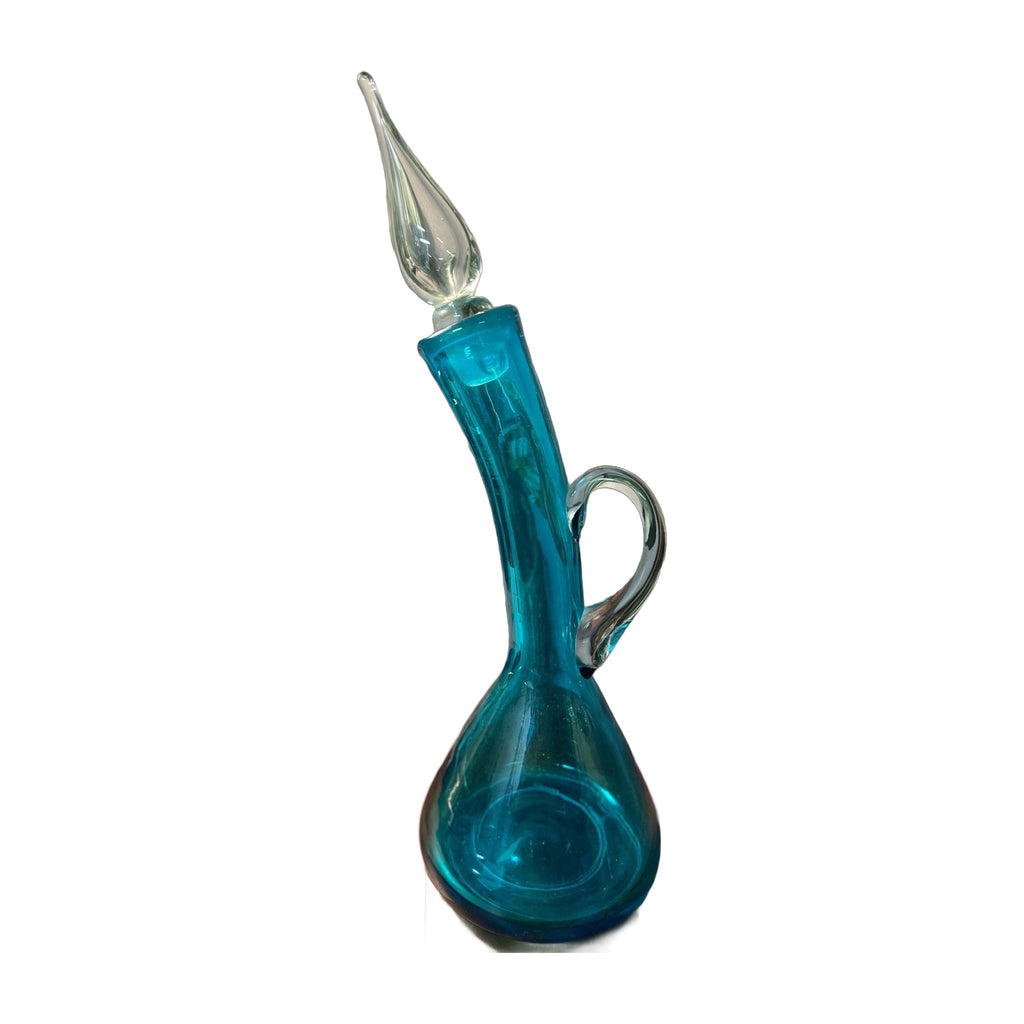 Early 1960's MCM Bischoff #591 Peacock Blue Bent Curved Glass Decanter