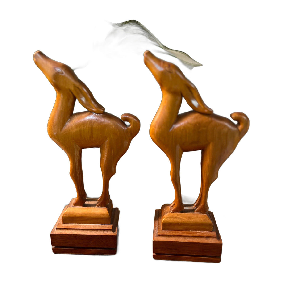 Hand Carved Wooden Gazelle Deer Figurine Set