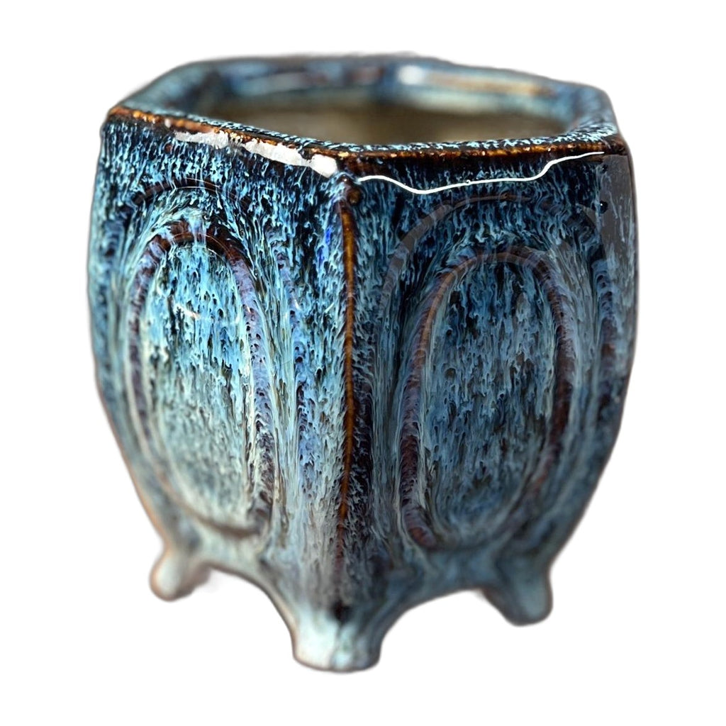 Handmade Ceramin Blue and brown Drip glaze planter