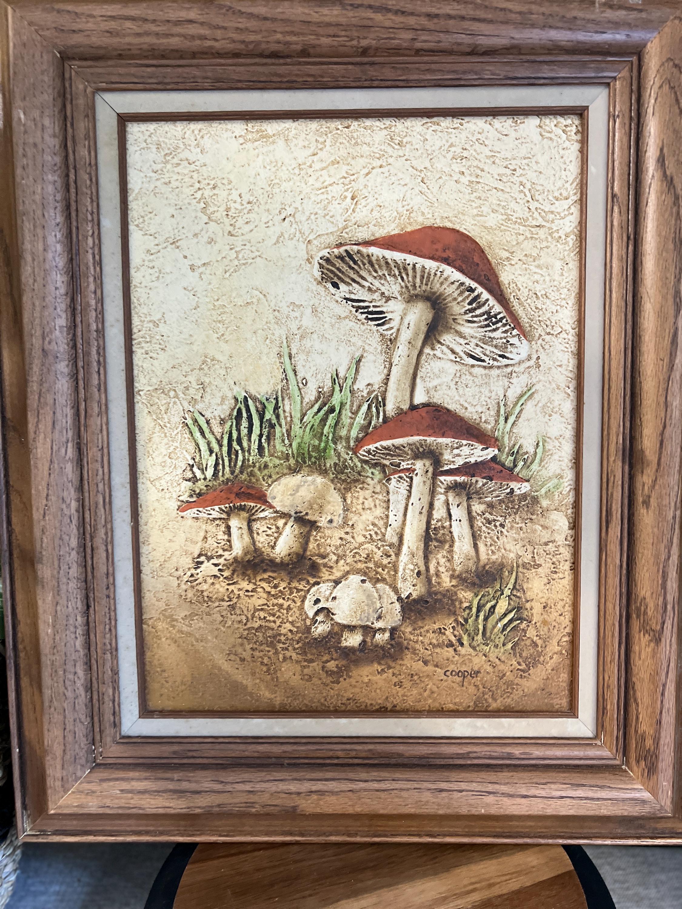 Mushroom Wall Art Plaque Stone Look Vintage 3D by artist Cooper