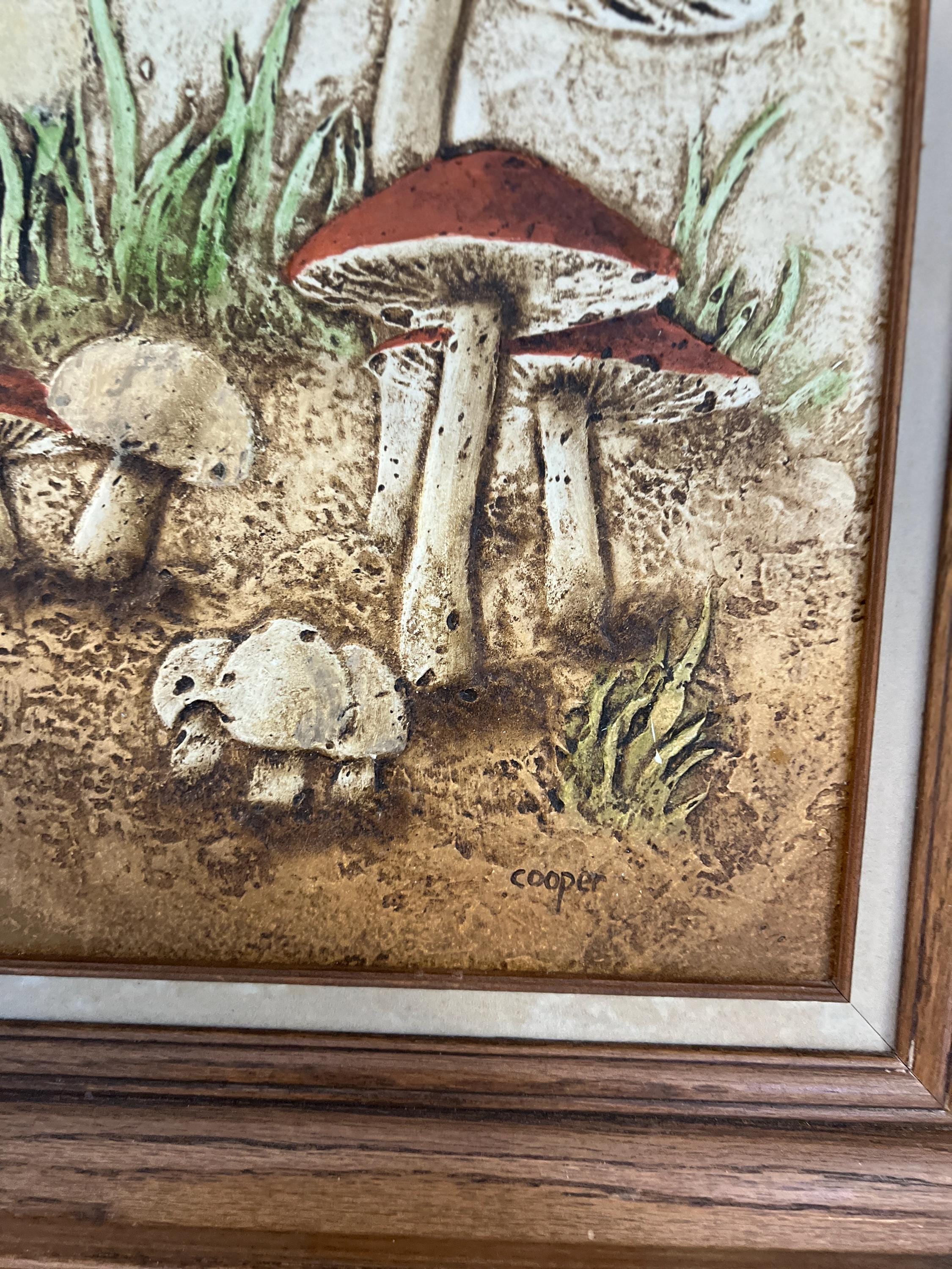 Mushroom Wall Art Plaque Stone Look Vintage 3D by artist Cooper
