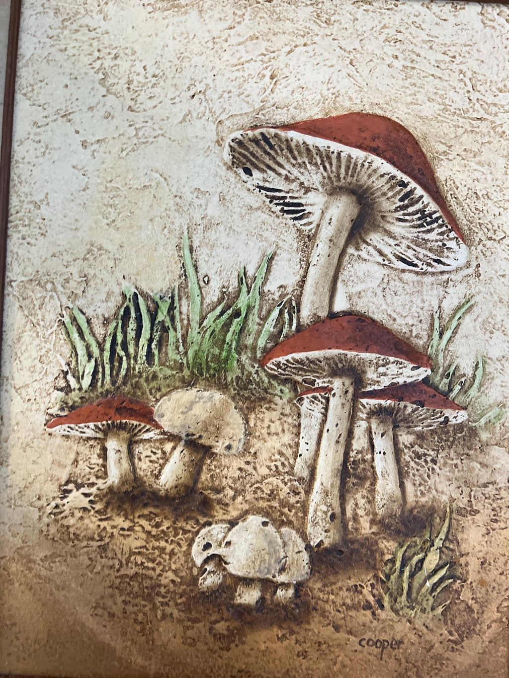 Mushroom Wall Art Plaque Stone Look Vintage 3D by artist Cooper