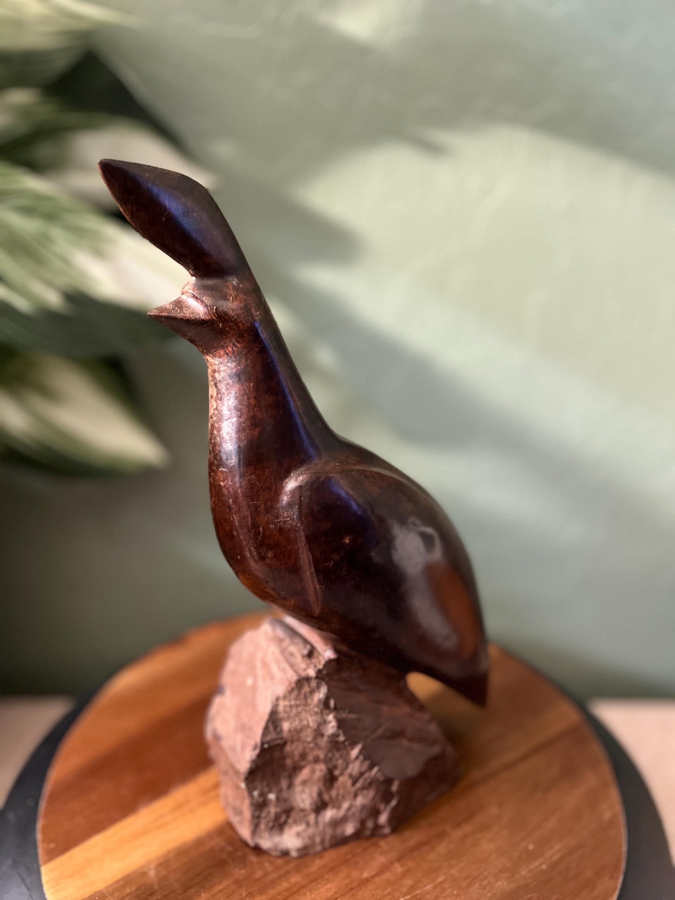 VTG MCM Large Ironwood Quail Sculpture On Block Wood 10"H Hand Carved Bird