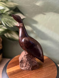 VTG MCM Large Ironwood Quail Sculpture On Block Wood 10"H Hand Carved Bird