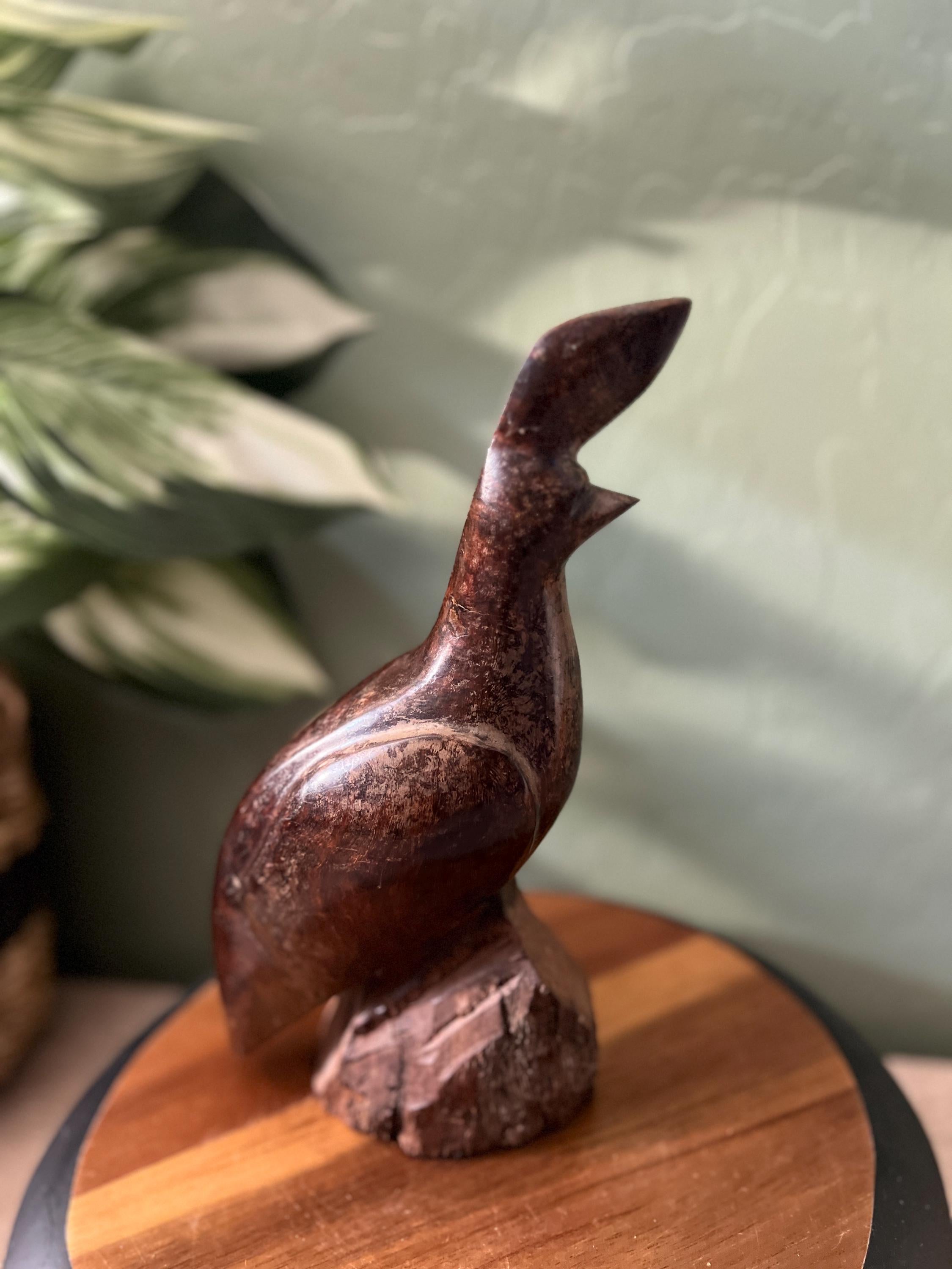 VTG MCM Large Ironwood Quail Sculpture On Block Wood 10"H Hand Carved Bird