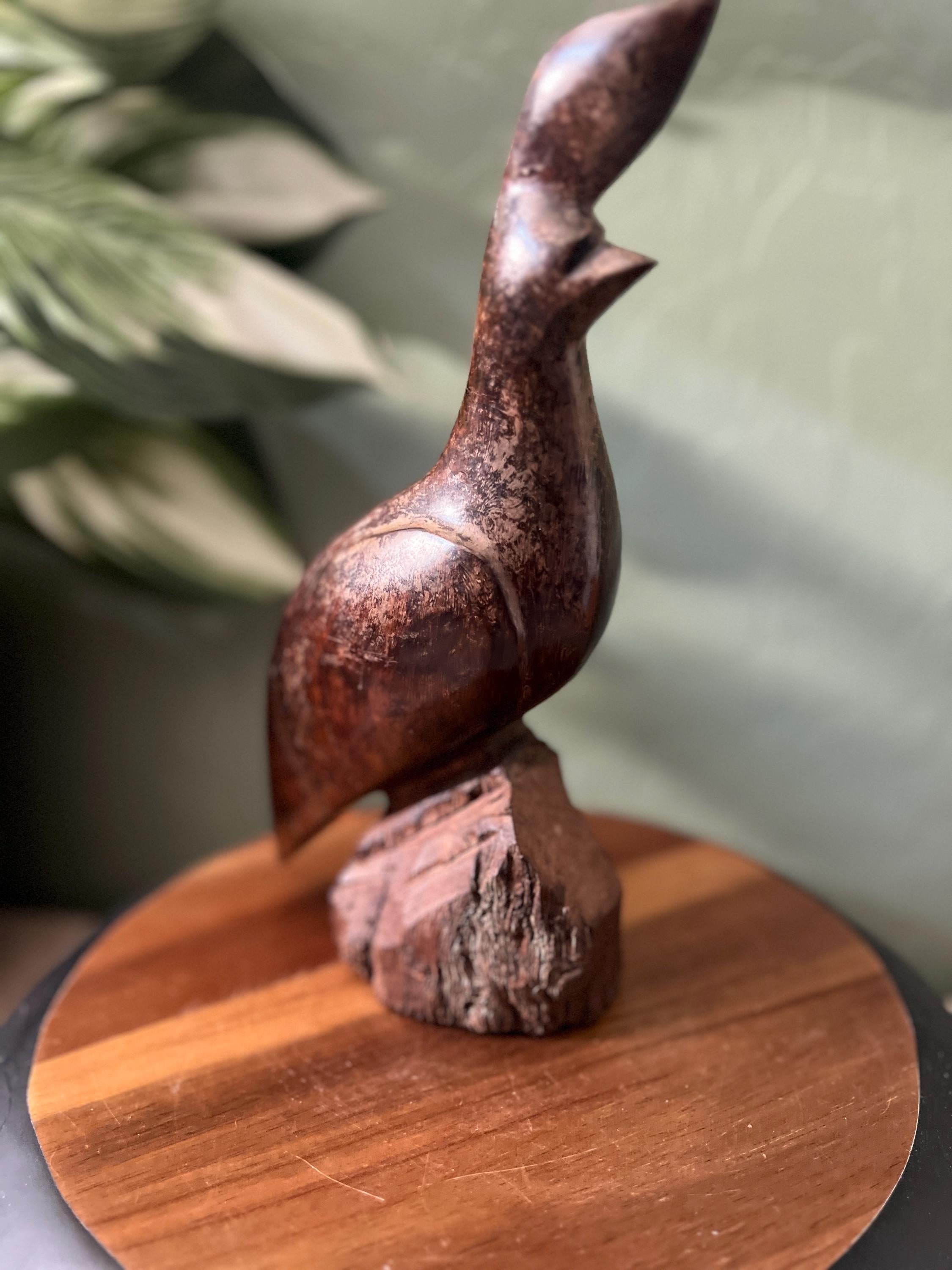 VTG MCM Large Ironwood Quail Sculpture On Block Wood 10"H Hand Carved Bird