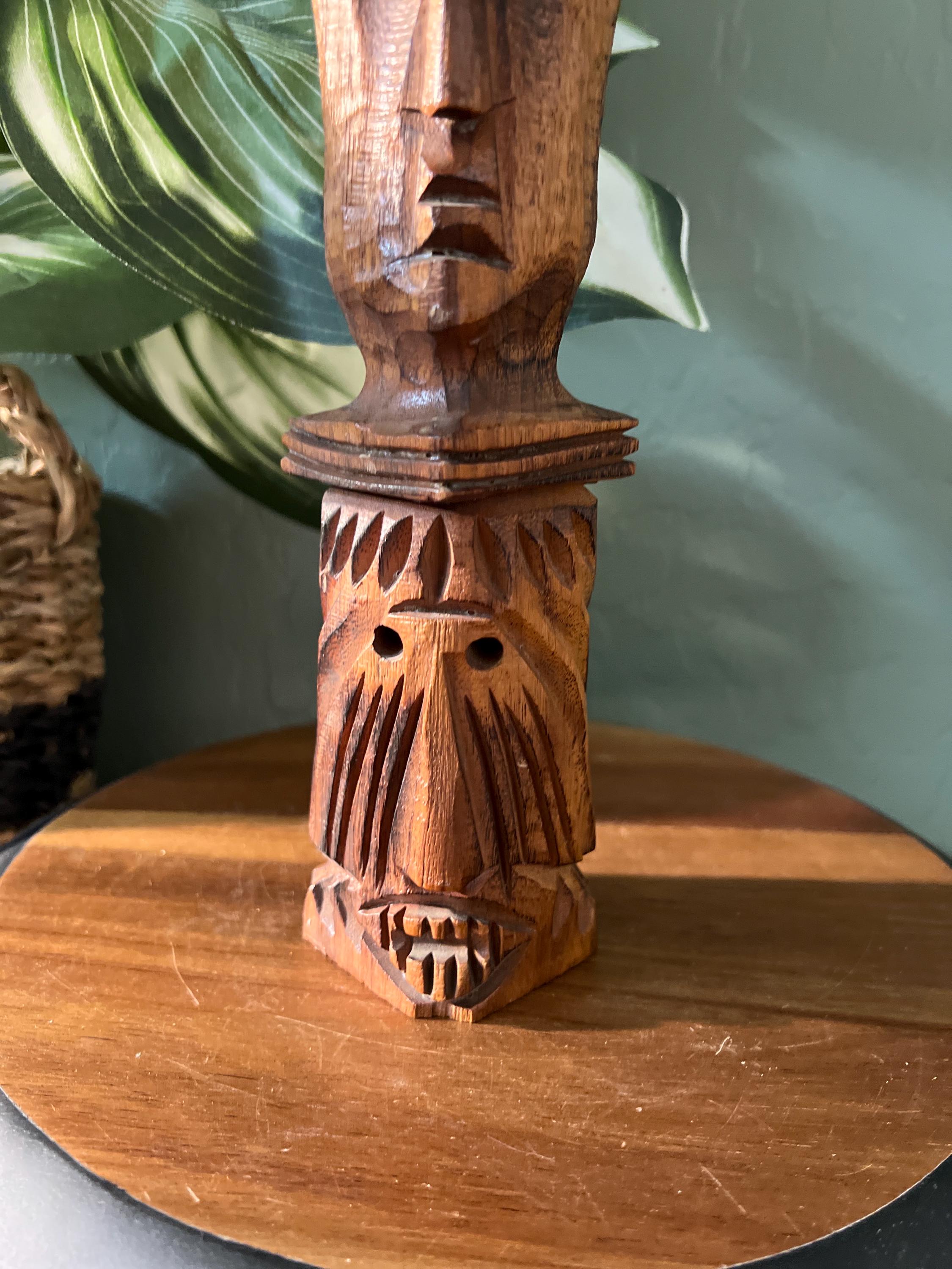 Hand Carved Tiki Statue Root Wood Sculpture Carving