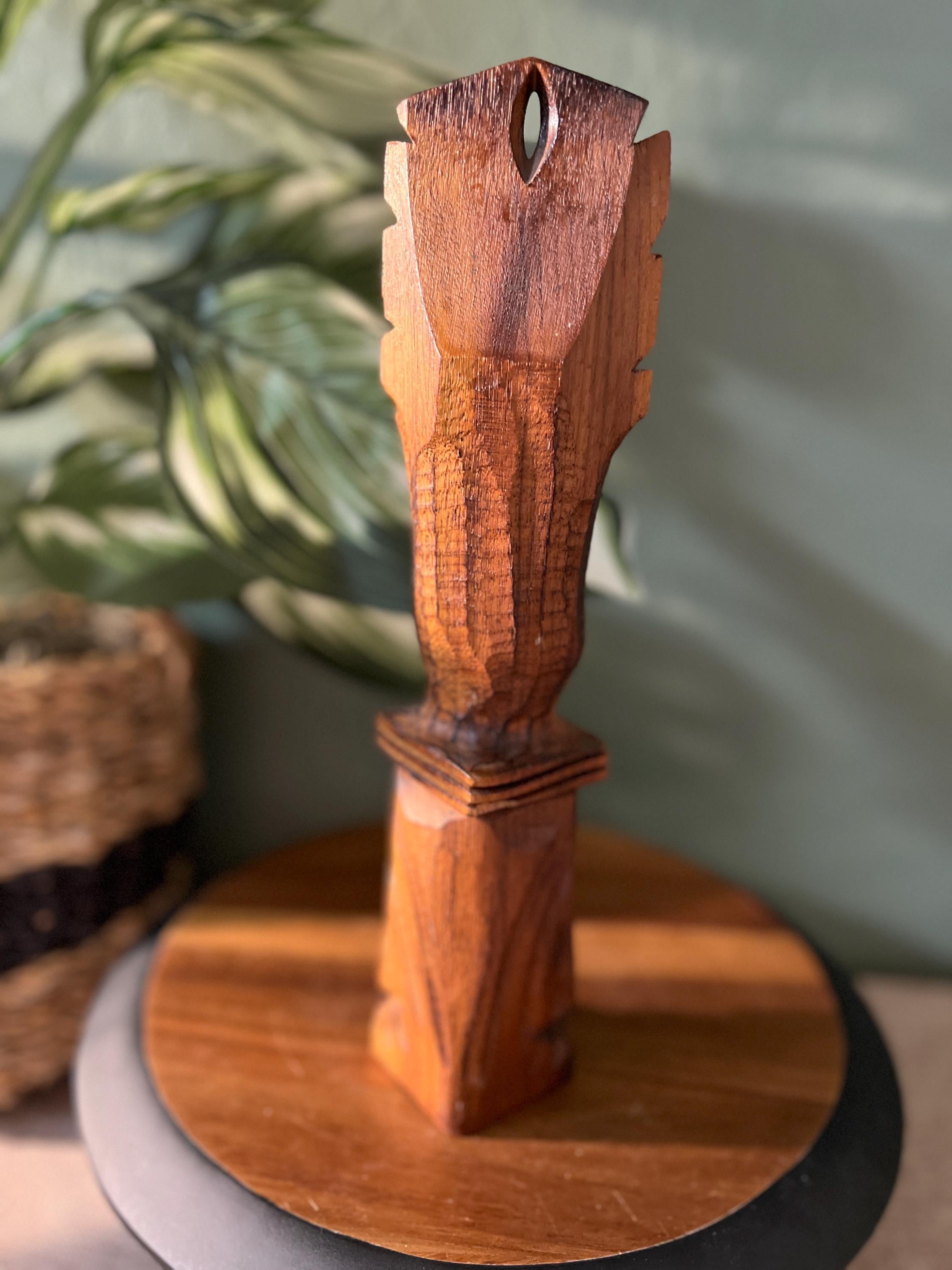 Hand Carved Tiki Statue Root Wood Sculpture Carving